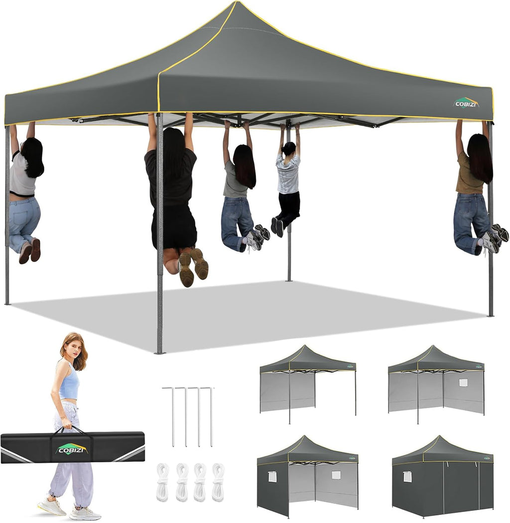 COBIZI 10x10 Pop Up Heavy Duty Canopy Tent with 4 Sidewalls, Easy Setup Outdoor Commercial Instant Tent for Parties Events Canopy with Portable Bag, Waterproof & UPF50+ (Gray)