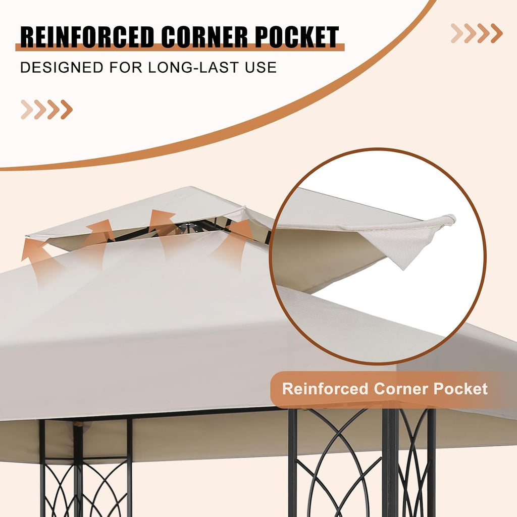 8x8 Outdoor Gazebo for Backyard, Patio Gazebo Tent with Corner Shelves, Beige