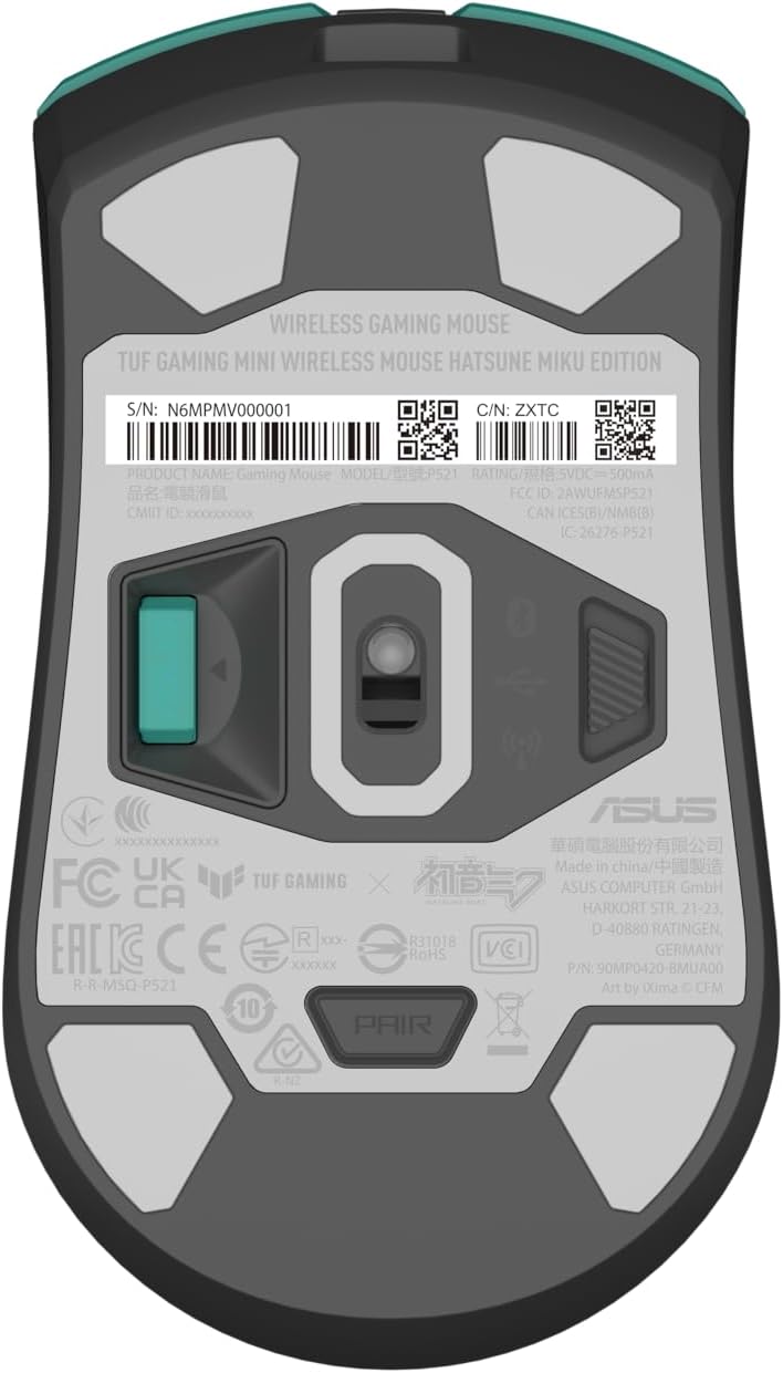 ASUS TUF Gaming Hatsune Miku Edition Mini Wireless Mouse – Right-Handed, 65g Lightweight, Compact, Tri-Mode Connectivity, 12K DPI, up to 134Hr Battery, RGB Miku Logo, PC/Mac Support - Aqua