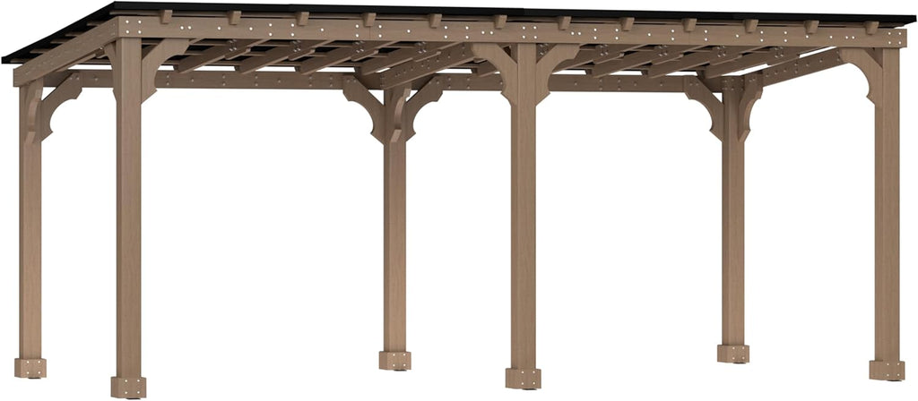 BlueWish 10' x20' Cedar Wood BBQ Gazebo with 5.5' Width Column, Patio Gazebo with Sturdy Structure, Wind-Resistant Grill Gazebo Shelter with Sloping Roof for Barbecue, Backyard, Light Mocha Brown