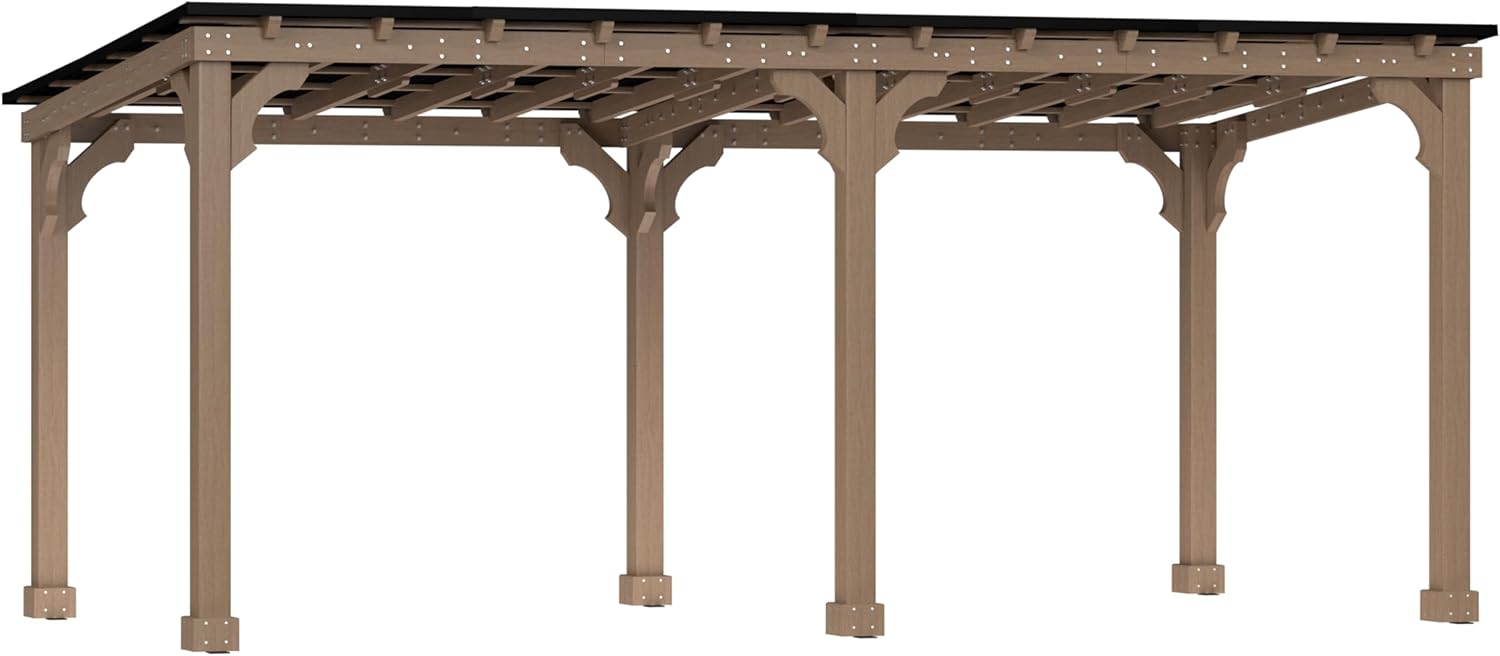BlueWish 10' x20' Cedar Wood BBQ Gazebo with 5.5' Width Column, Patio Gazebo with Sturdy Structure, Wind-Resistant Grill Gazebo Shelter with Sloping Roof for Barbecue, Backyard, Light Mocha Brown