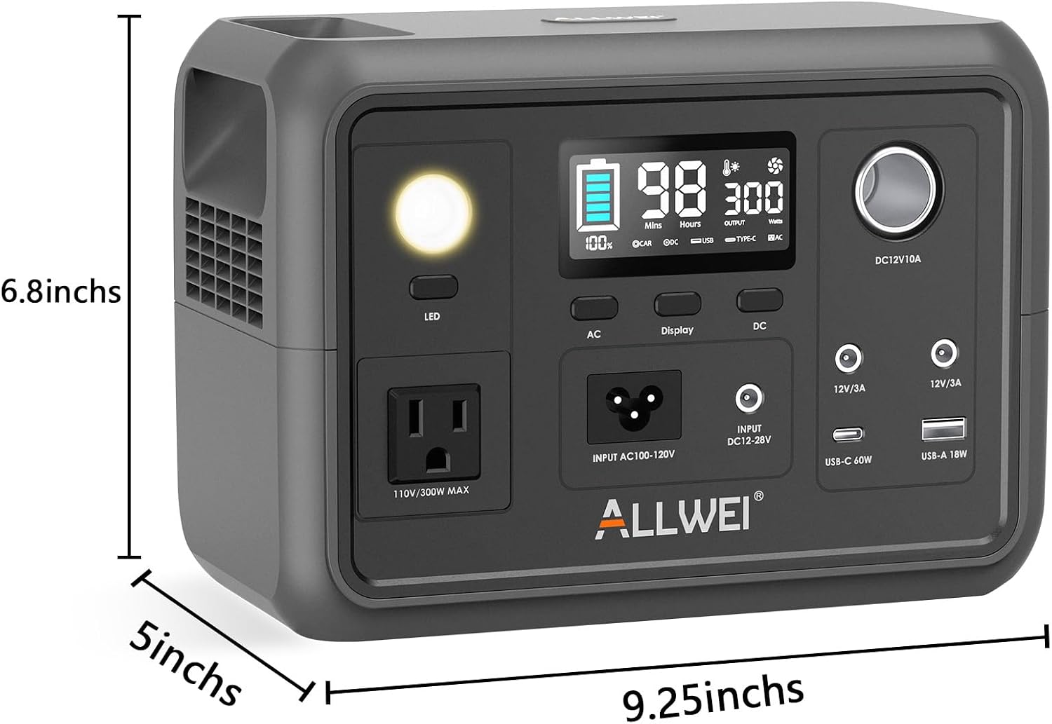 ALLWEI Portable Power Station 300W, 256Wh Solar Generator with 110V Pure Sine Wave AC Outlet,6 Output Ports,Backup LiFePO4 Battery Generator for Camping Outdoor Emergency Home (Solar Panel Optional)
