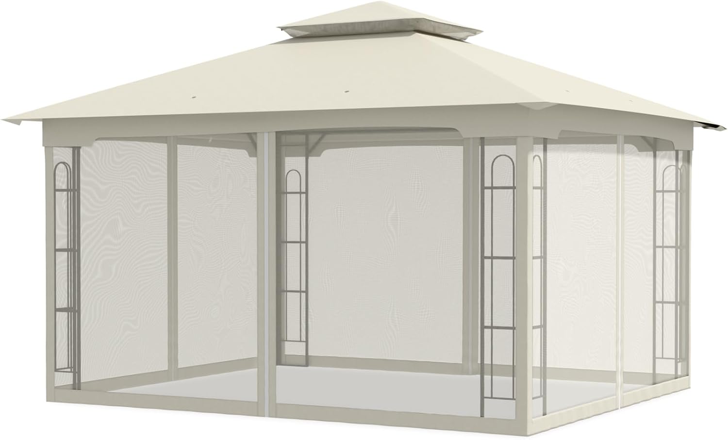 COOS BAY 10x12 Outdoor Patio Gazebo with Netting, Two Tier Water Resistant Canopy for Backyard, Beige