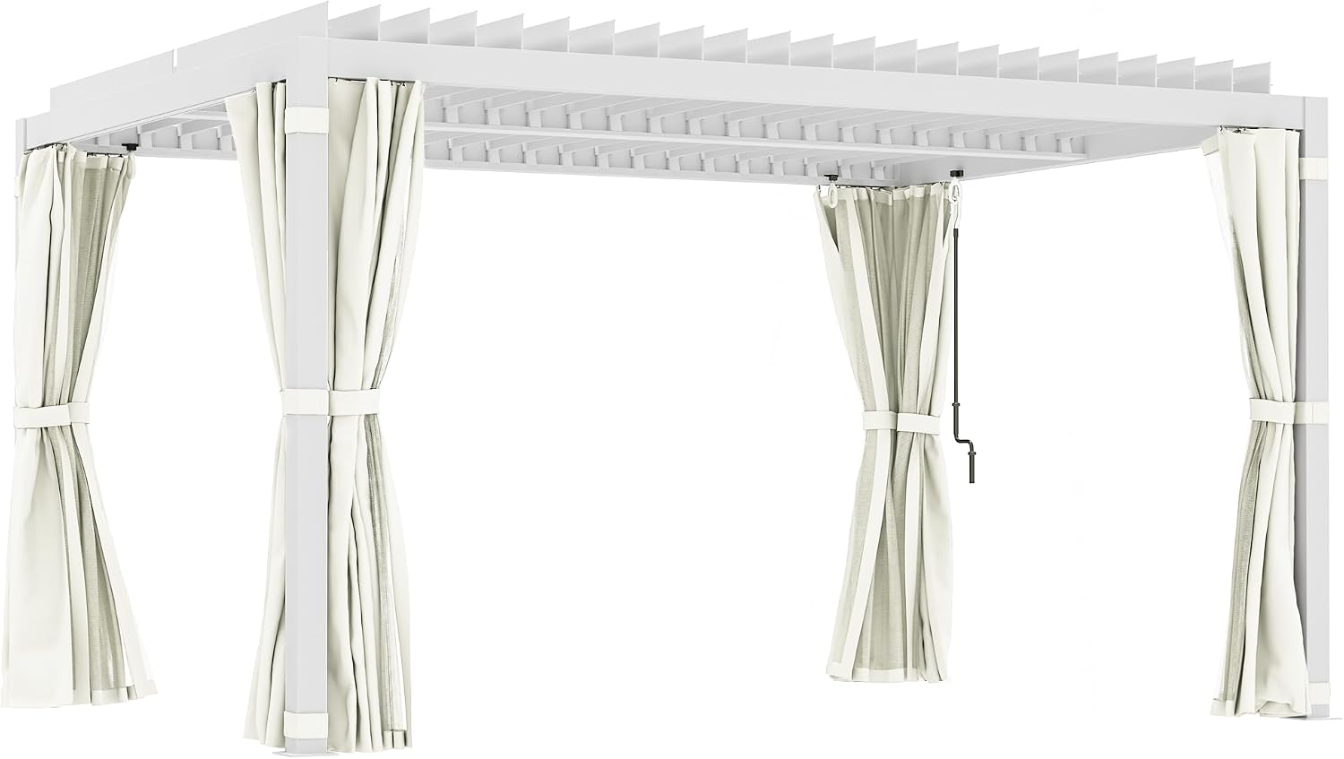 Outsunny 10' x 13' Louvered Pergola Hardtop Gazebo with Adjustable Aluminum Roof and Frame, Outdoor Pergola with Curtains and Netting, for Garden, Lawn, Backyard, and Deck, Cream White