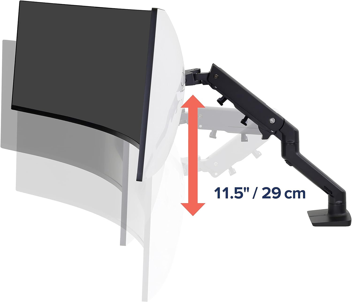 Ergotron – HX HD Premium Heavy Duty Gaming Monitor Arm, Single Monitor Desk Mount – for 1000R Curved Ultrawide Monitors Up to 49 Inches, 28 to 42 lbs, VESA 75x75mm or 100x100mm – HD Pivot, Matte Black