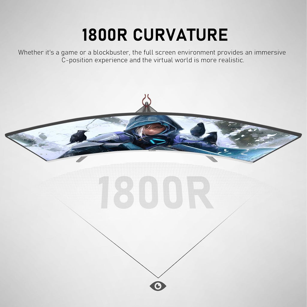 Gawfolk 27 Inch PC Computer Screen,1800R Curved Gaming 180Hz Monitors, FHD1080p 1ms Without Bezel, freesync, 98% sRGB,178 ° Angle View HDMI DisplayPort, Compatible with Wall-Mounted100*100MM-White