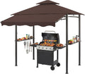 CHARMELEON 8x8 FT Grill Gazebo, Grill Canopy with Big Awning&2 Side Shelves&6 Hooks&Bottle Opener, Powder-Coated Steel BBQ Shelter for Patio Backyard Outdoor Grilling-Brown