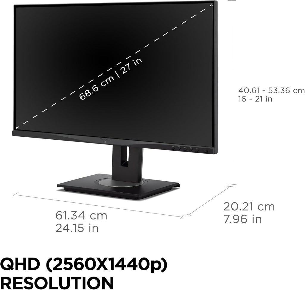 ViewSonic VG2748A-2K 27 Inch 1440p Monitor, IPS with Ambient Light Sensor and Privacy Alert for Smooth Home and Office Productivity, Advanced Ergonomics, HDMI, USB Hub, and DisplayPort Inputs