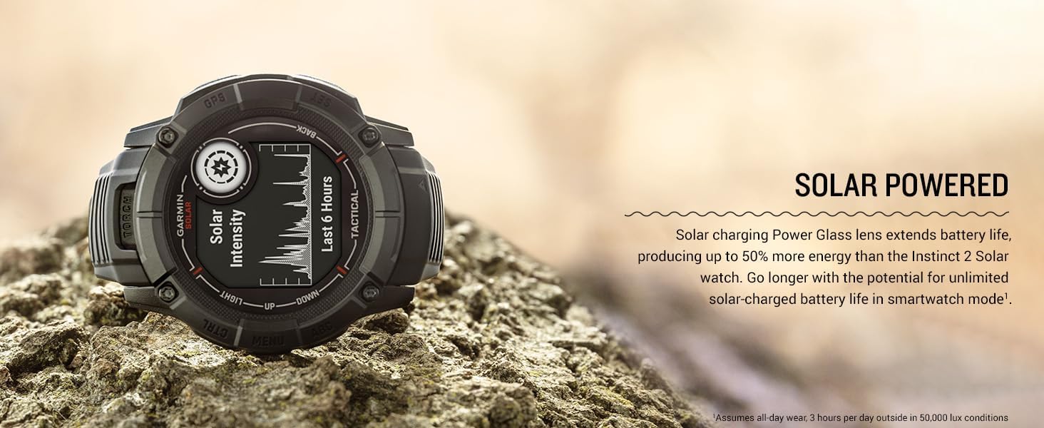 Garmin Instinct 2X Solar - Tactical Edition Black, Rugged Outdoor GPS Smartwatch for Men, Solar Charging Capability, Ballistics Calculator Built-in Flashlight Smart Watch Bundle with Accessories