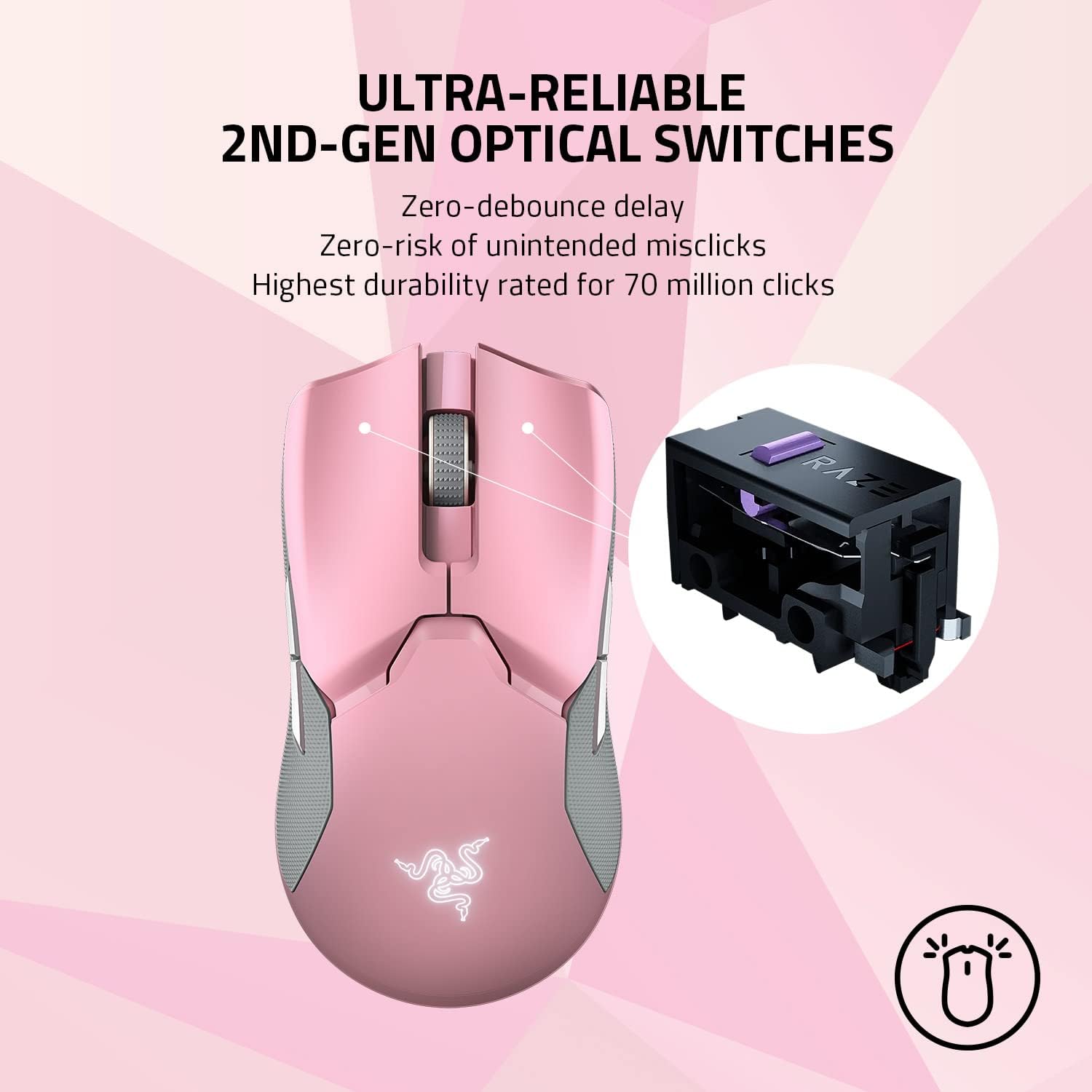 Razer Viper Ultimate Lightweight Wireless Gaming Mouse & RGB Charging Dock: Hyperspeed Wireless Technology - 20K DPI Optical Sensor - 78g - Optical Mouse Switch - 70 Hr Battery - Quartz Pink
