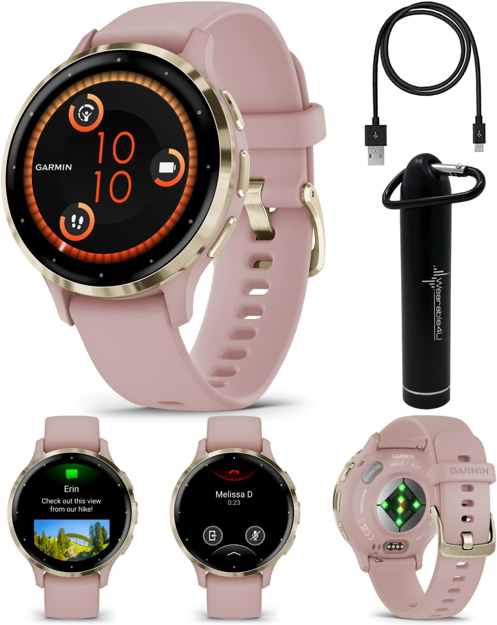 Garmin Venu 3S GPS Smartwatch, AMOLED Display 41 mm Watch, Advanced Health and Fitness Features, Up to 10 Days of Battery, Wheelchair Mode, Sleep Coach, Dust Rose with Power Bank