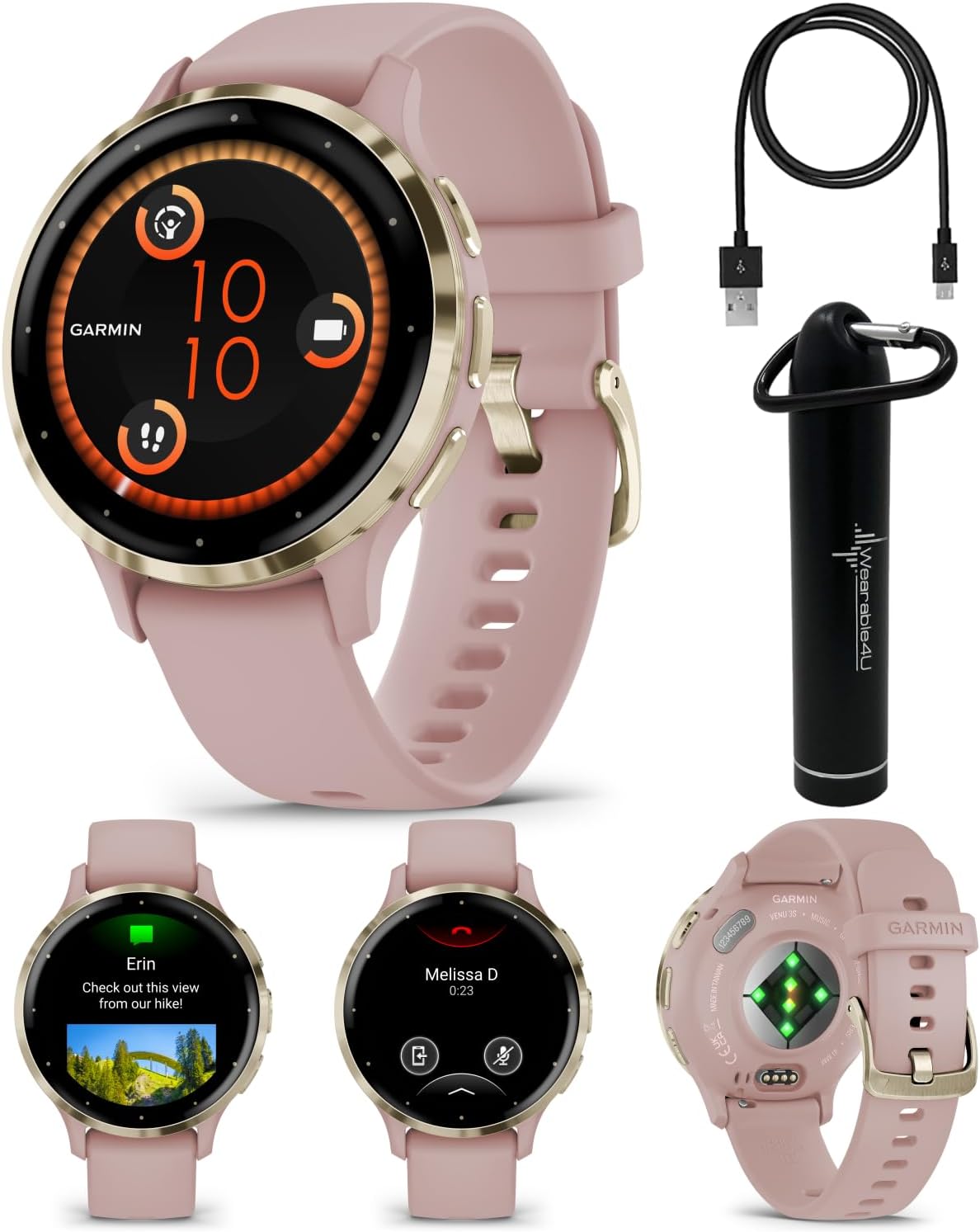 Garmin Venu 3S GPS Smartwatch, AMOLED Display 41 mm Watch, Advanced Health and Fitness Features, Up to 10 Days of Battery, Wheelchair Mode, Sleep Coach, Dust Rose with Power Bank