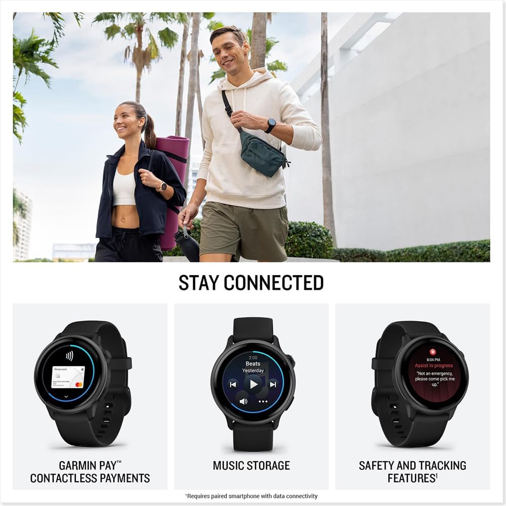 Garmin 010-02985-00 VIVOACTIVE 6 Health & Fitness GPS Smartwatch, Black with Silicone Band Bundle with Deco Essentials Charging Dock, USB Type C Charger, Silicone Dust Covers & 2X Screen Protector