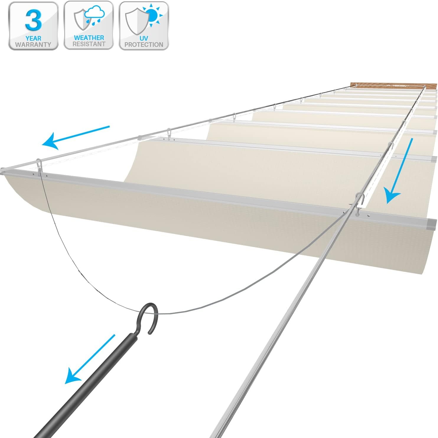 Patio 3'W x 16'L Waterproof Pergola Shade Cover Retractable Canopy Replacement, Outdoor Pergolas Fabric Covers for Patio, Sun Shades Cloth with Slide-On Wire Cable for Deck Gazebo Backyard, Beige