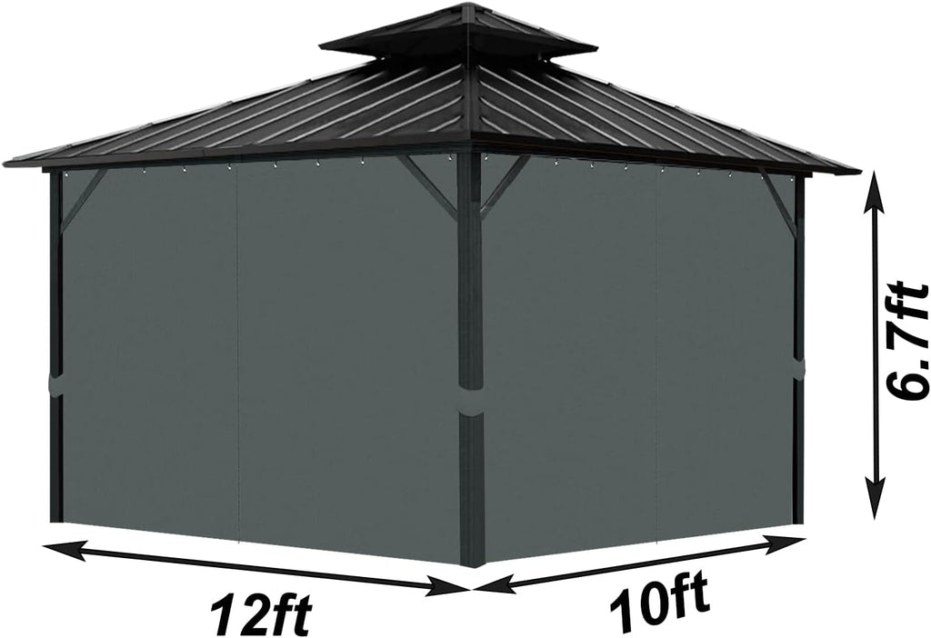 Gazebo Universal Replacement Privacy Curtain, 10'X12' Gazebo Outdoor Waterproof, 4-Panels Sidewall Curtains with Zipper for Patio, Garden and Backyard (Only Curtains, 10'x12', Grey)