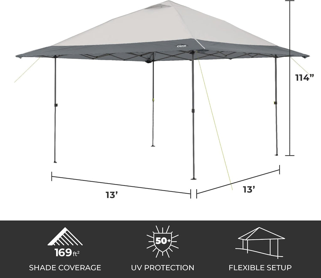 CORE 13 FT x 13 FT Instant Pop Up Canopy Tent | Portable Straight Leg Outdoor Gazebo Shelter with Wheeled Carry Bag | Perfect for Camping, Beach, Picnic, Backyards, BBQ, Tailgate, Patio and Party