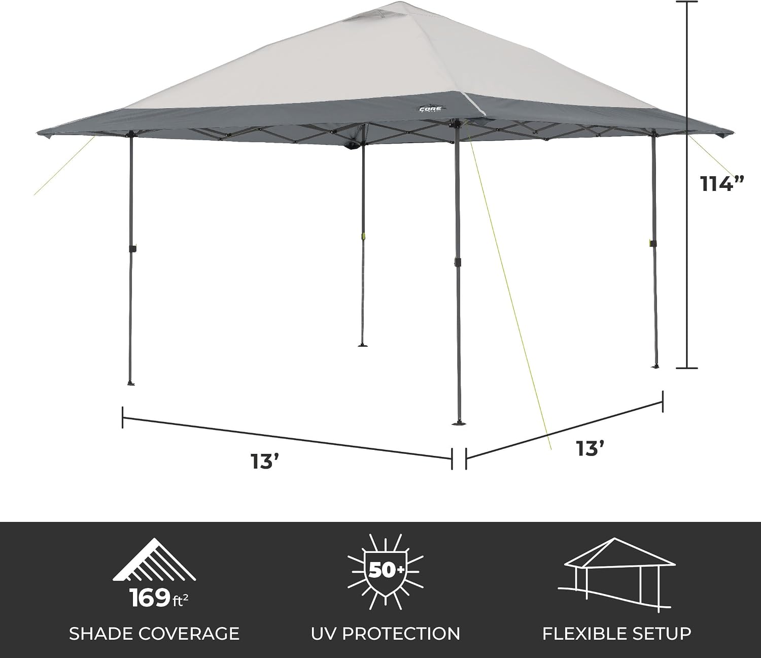 CORE 13 FT x 13 FT Instant Pop Up Canopy Tent | Portable Straight Leg Outdoor Gazebo Shelter with Wheeled Carry Bag | Perfect for Camping, Beach, Picnic, Backyards, BBQ, Tailgate, Patio and Party
