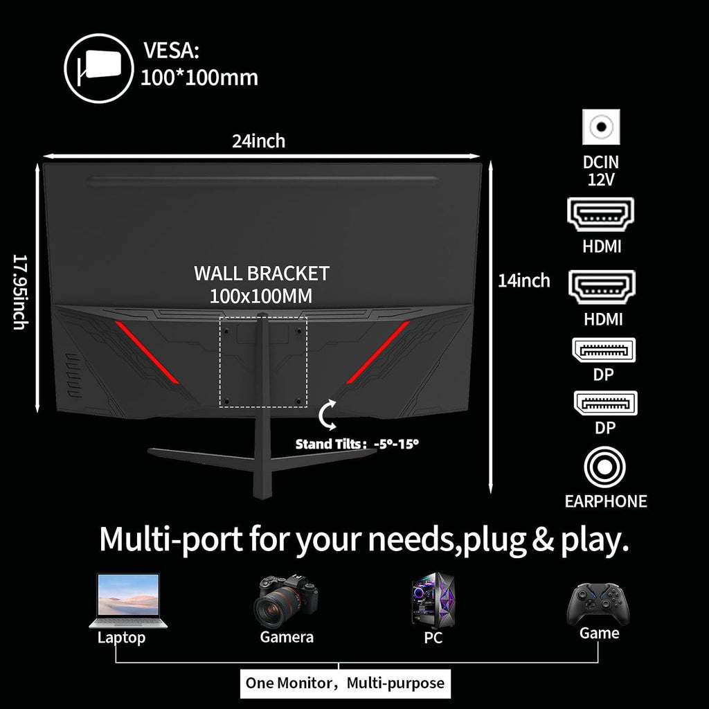ZZA 27 Inch Curved Gaming Monitor 280Hz, FHD 1080P, 1ms, AMD FreeSync Premium, 100% sRGB, VESA Mountable, Eye Care Computer Monitor for Home Office