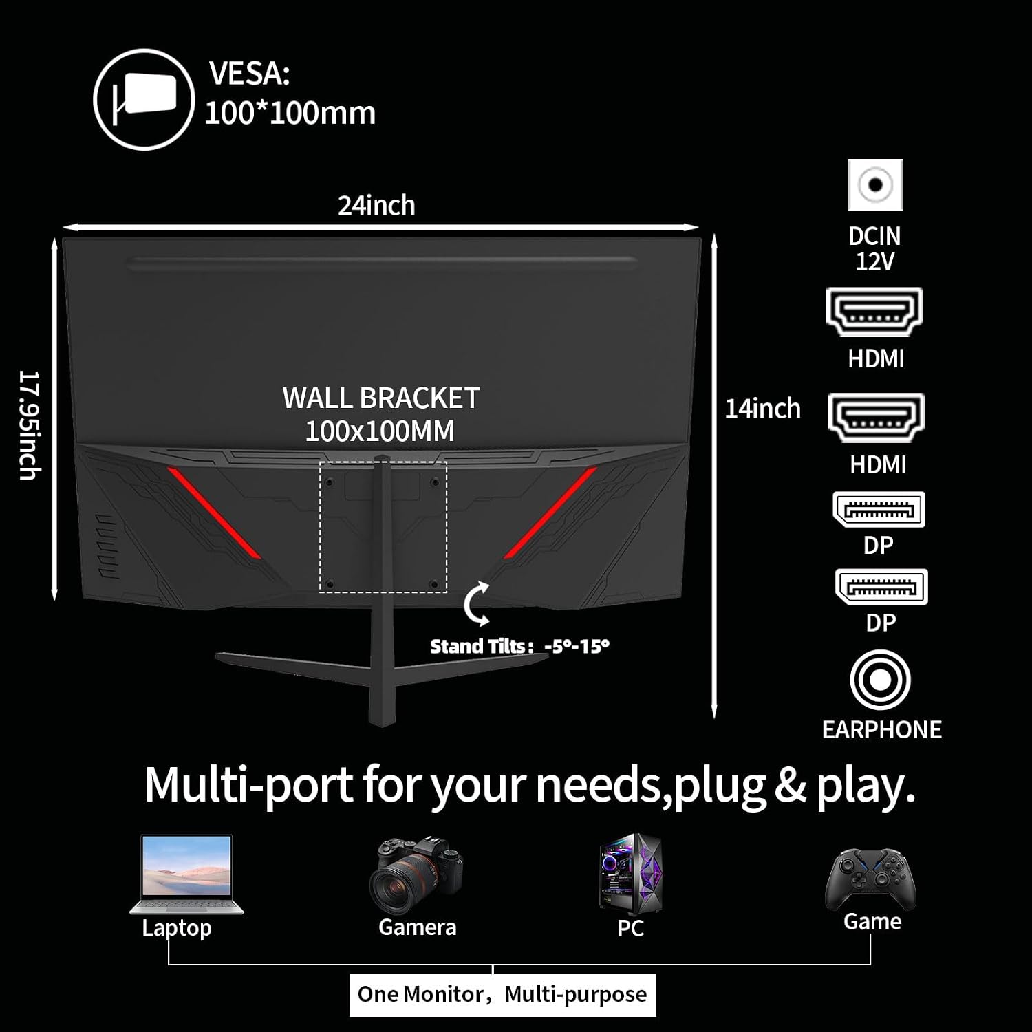 ZZA 27 Inch Curved Gaming Monitor 280Hz, FHD 1080P, 1ms, AMD FreeSync Premium, 100% sRGB, VESA Mountable, Eye Care Computer Monitor for Home Office