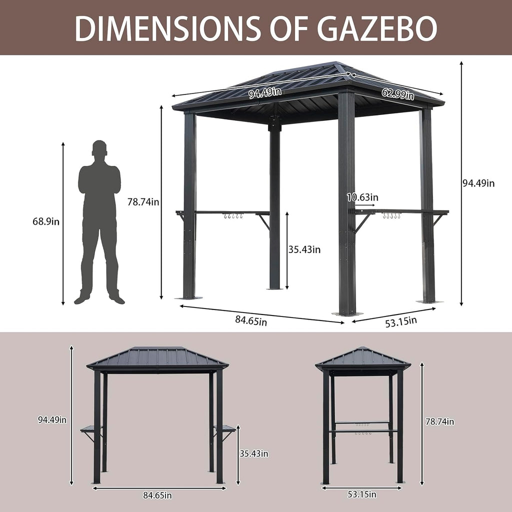 Endark 8'x5' Outdoor Hardtop BBQ Gazebo, Single Roof Design with Aluminum Structure and Galvanized Steel Roof, Great for Patio and Backyard