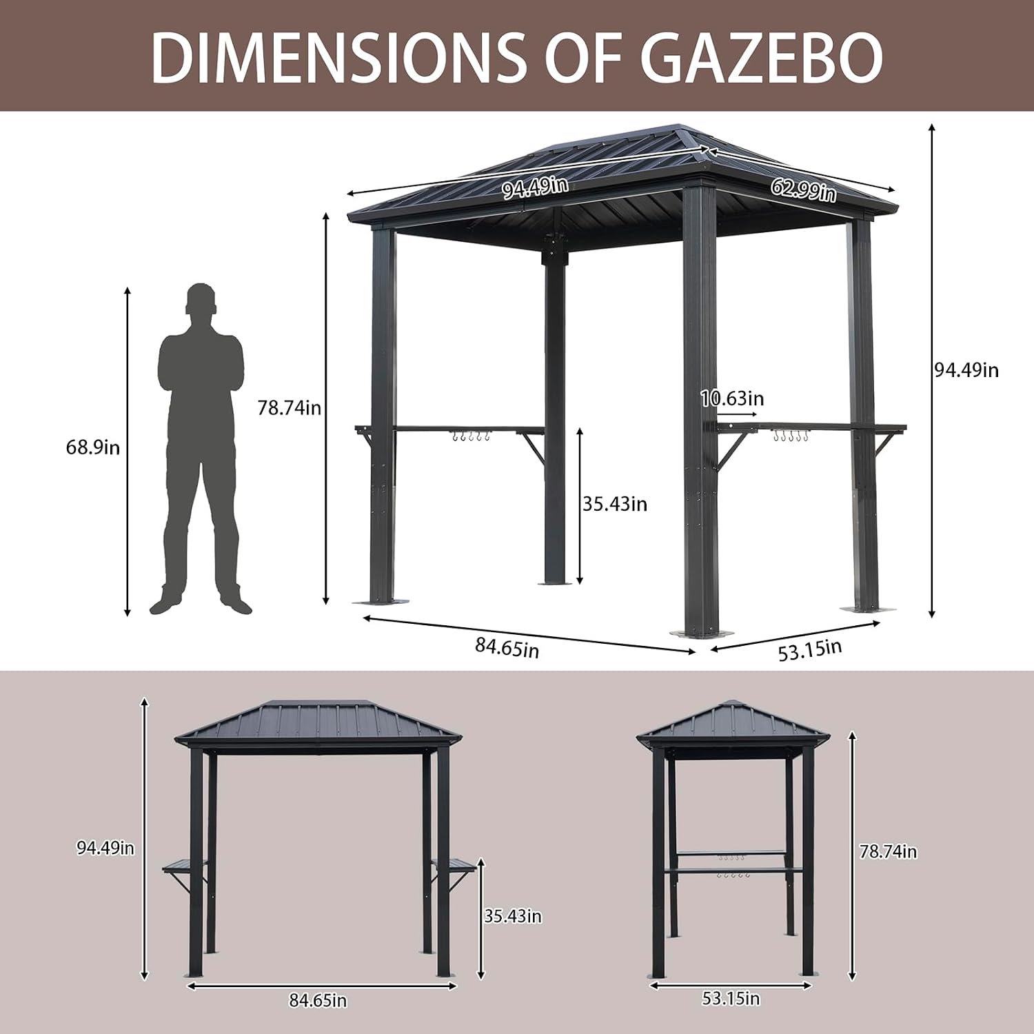 Endark 8'x5' Outdoor Hardtop BBQ Gazebo, Single Roof Design with Aluminum Structure and Galvanized Steel Roof, Great for Patio and Backyard
