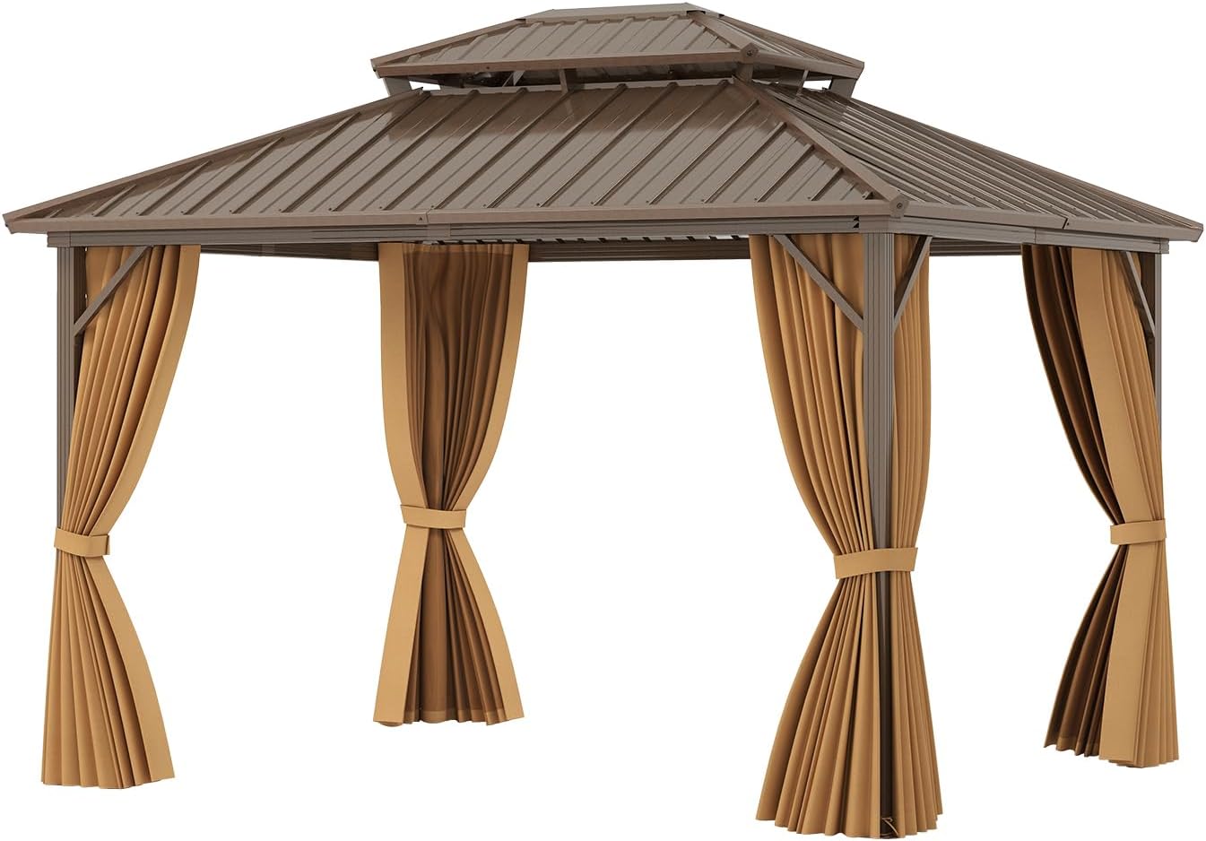 Tangkula 10x12 FT Hardtop Gazebo, Permanent Pavilion Shelter with Netting & Curtain, Heavy-Duty Double Galvanized Metal Roof, Aluminum Frame, Outdoor Gazebo for Patio Garden Deck Lawn Backyard