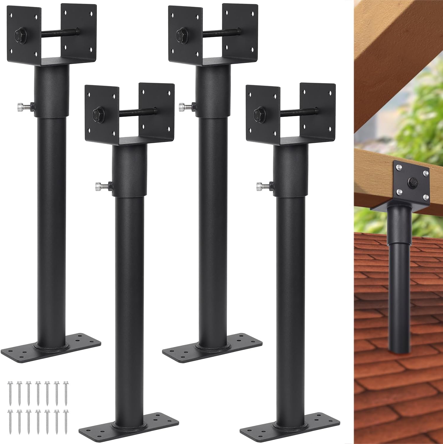3.6' Heavy Duty Saddle Roof Riser for Patio Pergolas, 16-1/2' High, (Black - Set of 4)