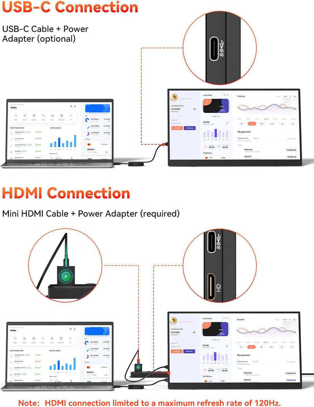 HotYeah 16' 2.5K 144Hz Portable Gaming Monitor, 2560x1600 QHD 125% sRGB USB-C HDMI Monitor for Laptop, External Monitor w/180° Adjustable Kickstand for MacBook, Laptop, PC, Phone, Tablet, Switch, PS5
