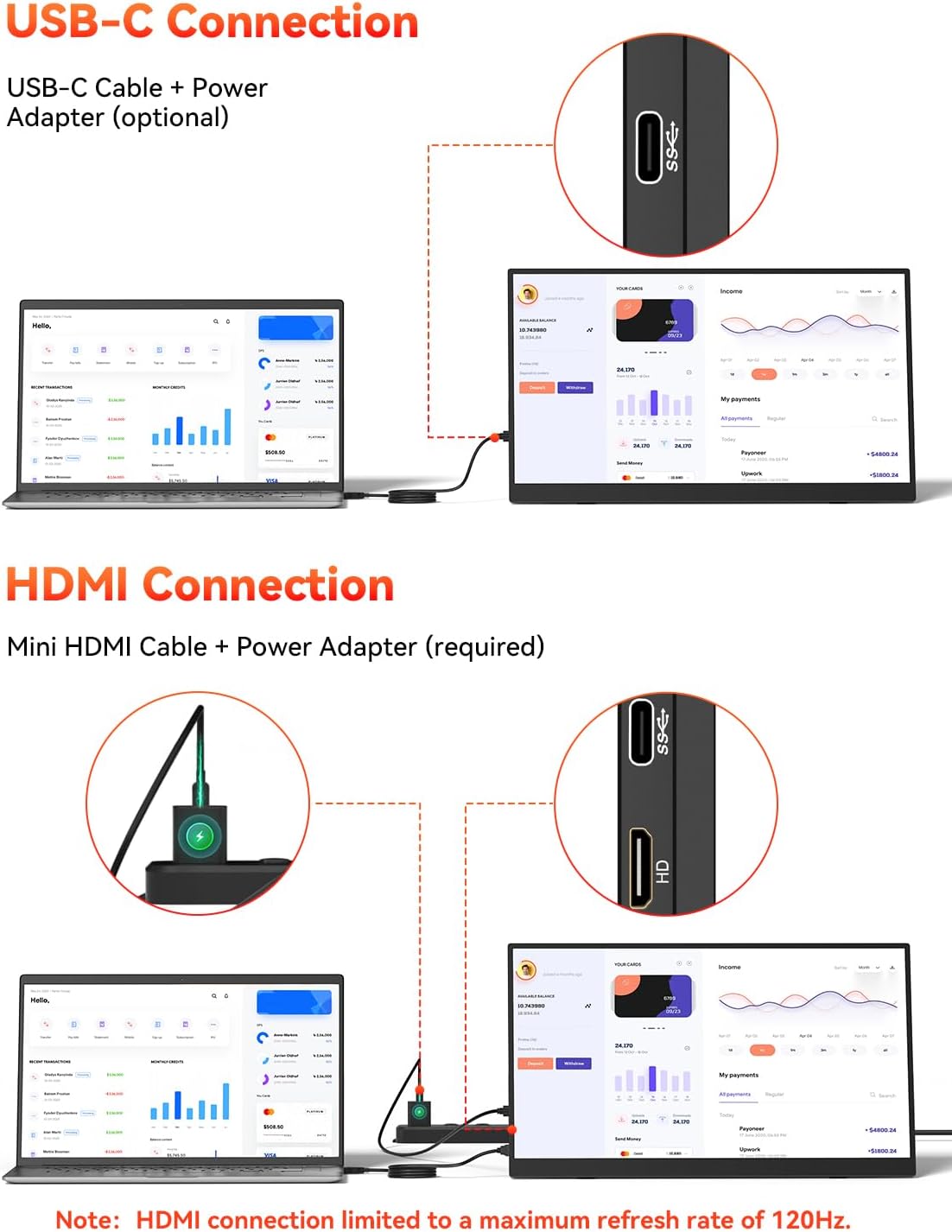 HotYeah 16' 2.5K 144Hz Portable Gaming Monitor, 2560x1600 QHD 125% sRGB USB-C HDMI Monitor for Laptop, External Monitor w/180° Adjustable Kickstand for MacBook, Laptop, PC, Phone, Tablet, Switch, PS5