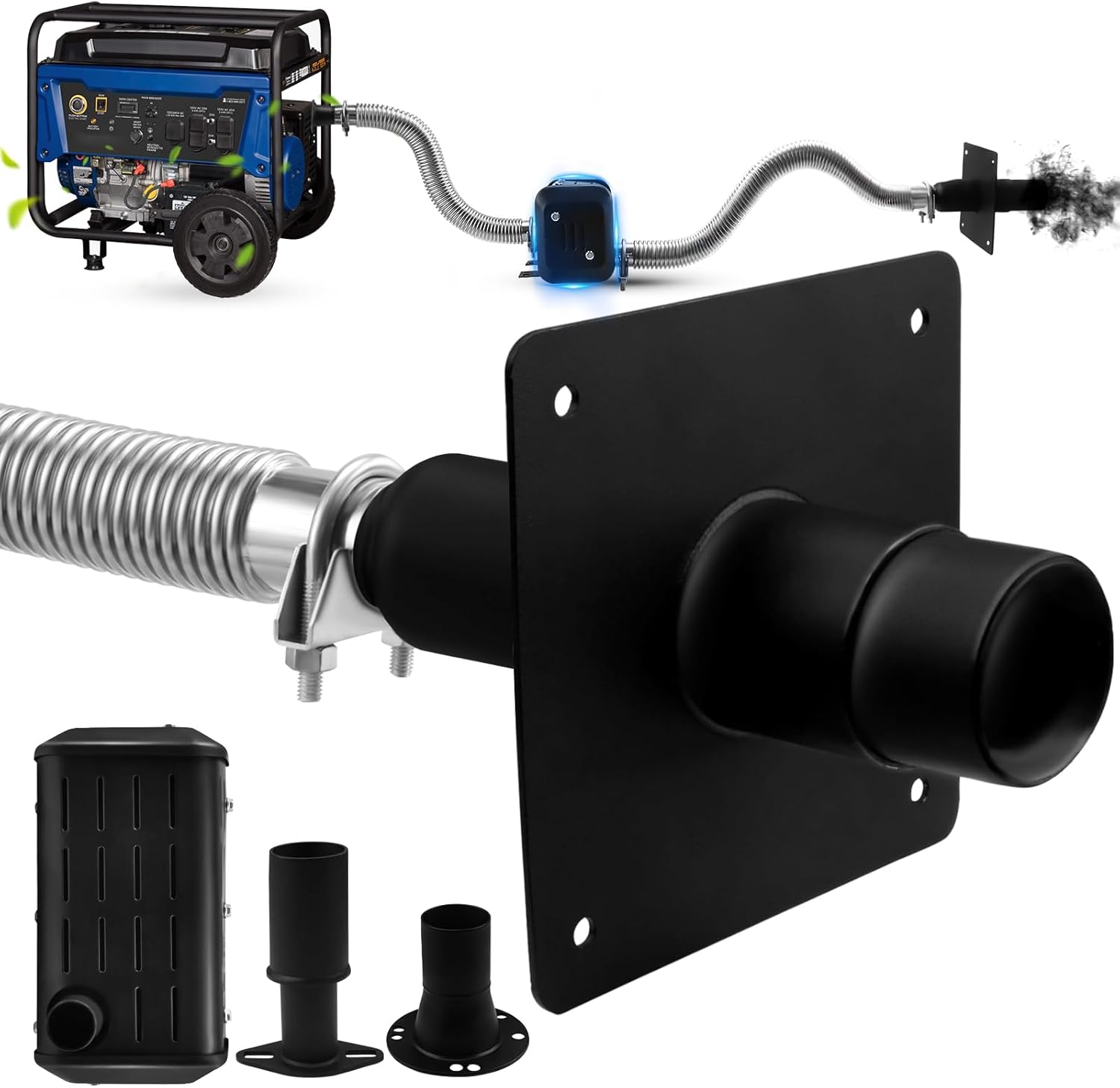 2026 Upgraded Universal Generator Exhaust Extension Silencer Kit with Muffler Box - 78% Noise Reduction, Fits Honda/Firman/etc, Super Quiet and Safe Exhaust Design for Home/Camping/RV Backup