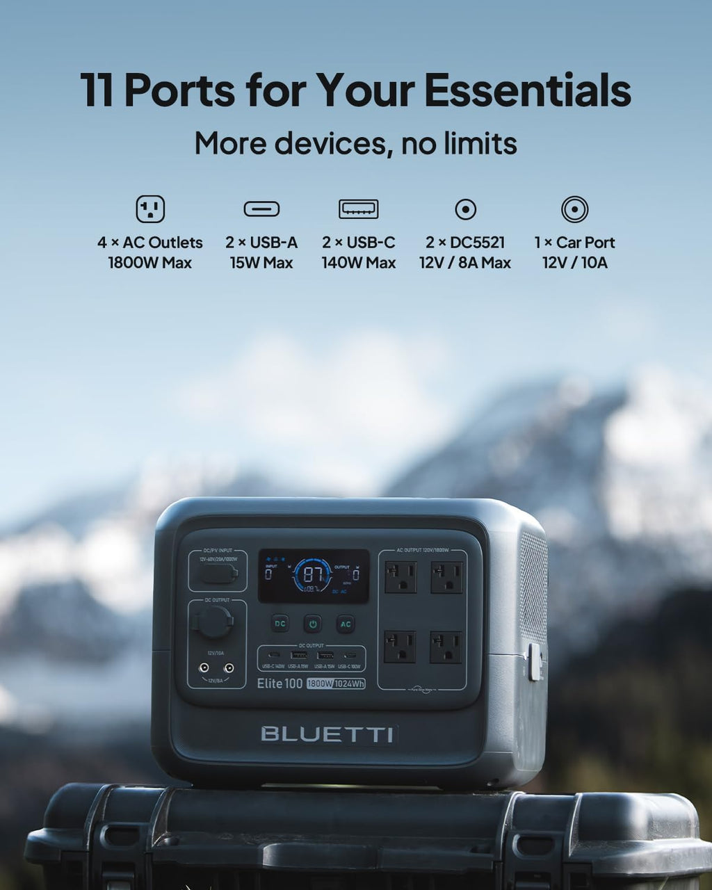 BLUETTI Elite 100 V2 Solar Generator with 100W Solar Panel (Ships Separately), 1024Wh Portable Power Station w/ 4 1800W AC Outlets, 35% Smaller, Ideal for Camping, Emergencies, Backup Power
