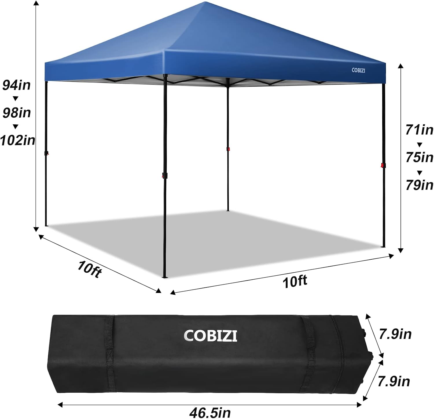 10x10ft Pop Up Canopy Tent, Commercial Grade Instant Shelter, Garden Tent Waterproof, Height Adjustable, Carrying Bag with Wheels for Camping, Parties, Celebrations
