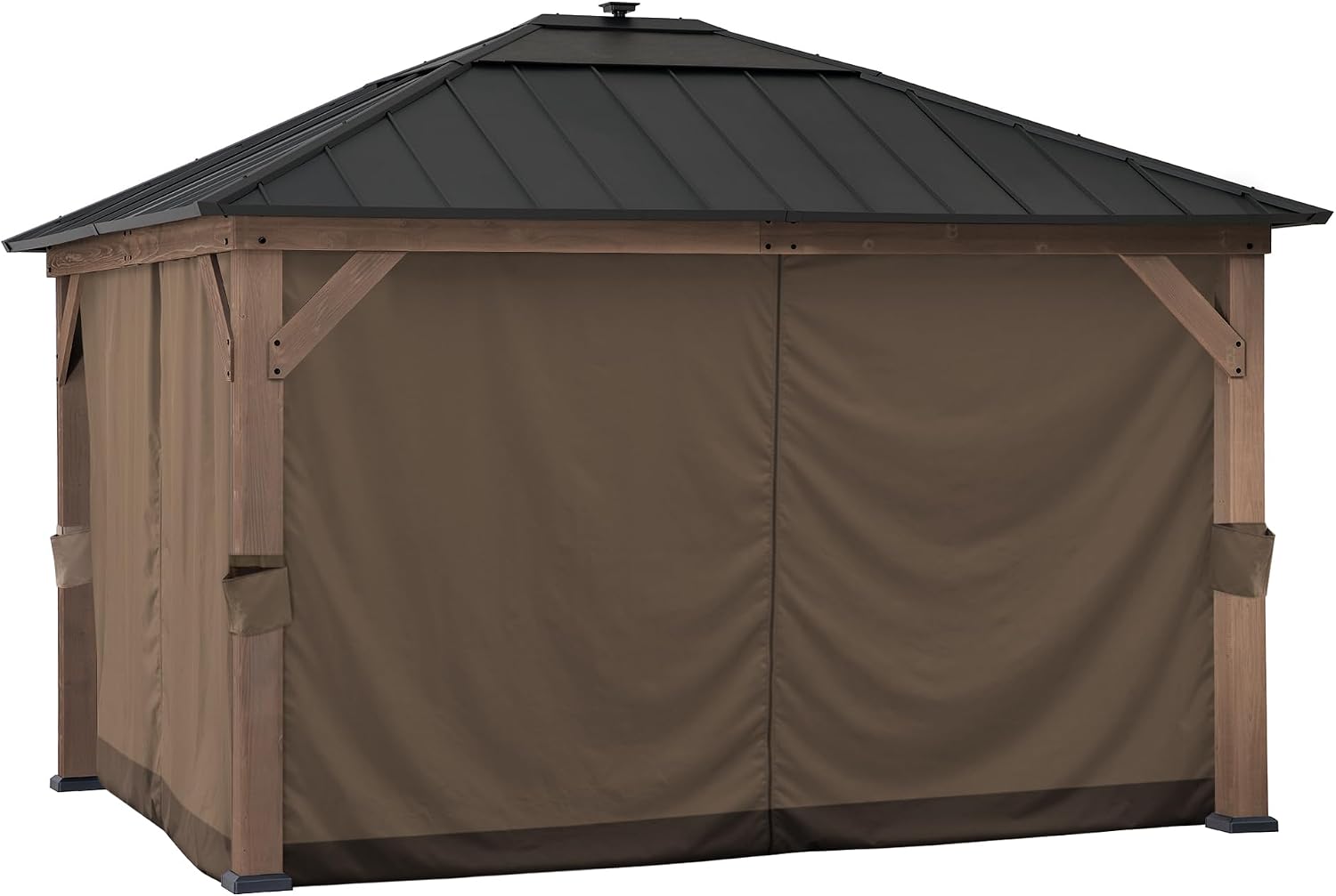 Sunjoy Four-Side Privacy Side Wall Curtain Set for 11 x 13 ft Gazebo, UV-Resistant Water-Resistant Polyester Curtain Panel for Patio, Garden & Backyard, Includes Ring Hardware for Installation, Brown