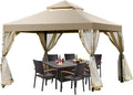 Tangkula 2-Tier 10x10Feet Patio Gazebo, Outdoor Patio Fully Enclosed Gazebo Canopy Tent w/Netting, Outdoor Gazebo Canopy Shelter for Backyard, Garden, Deck
