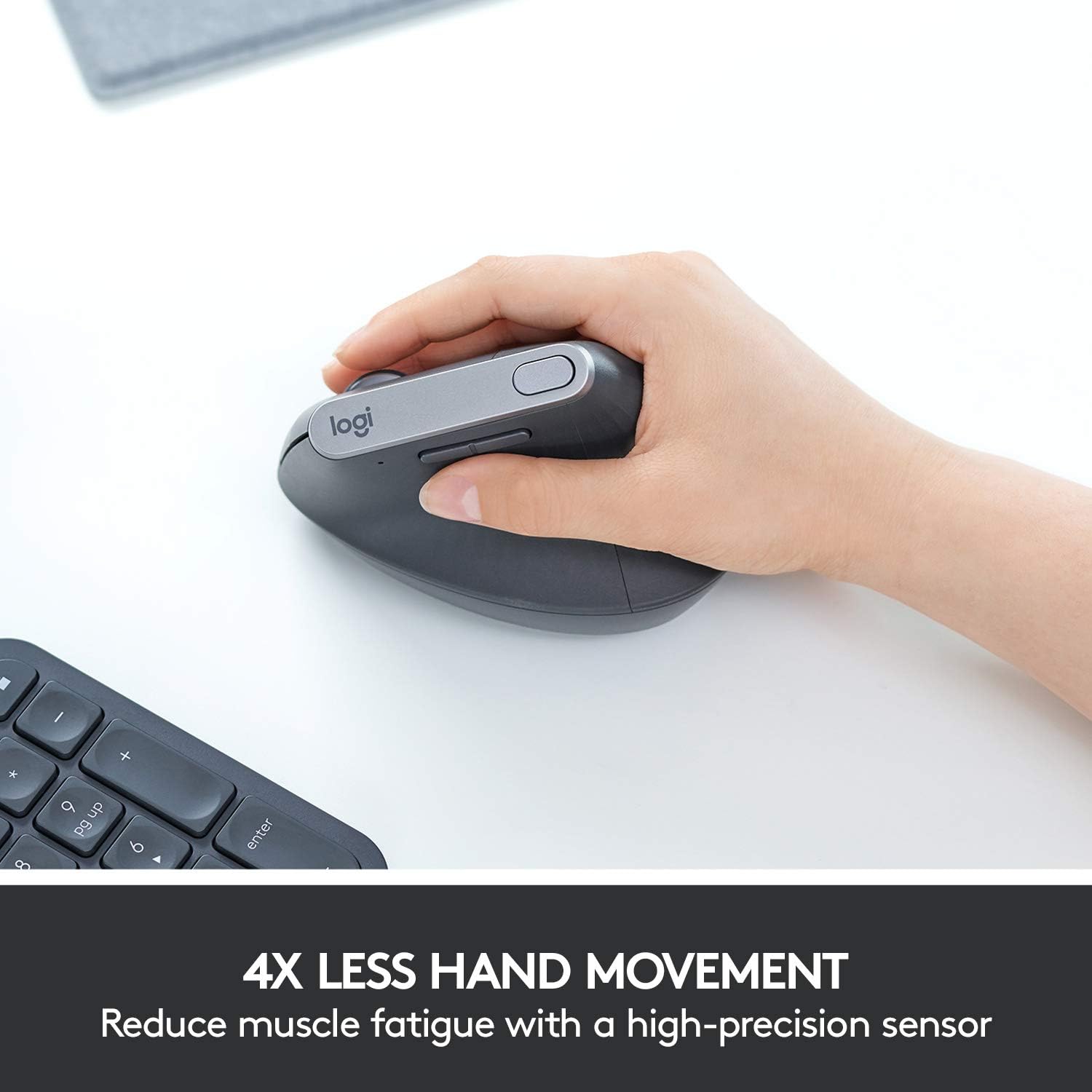 Logitech MX Vertical Wireless Mouse – Ergonomic Design Reduces Muscle Strain, Move Content Between 3 Windows and Apple Computers, Rechargeable, Graphite, Pack of 4