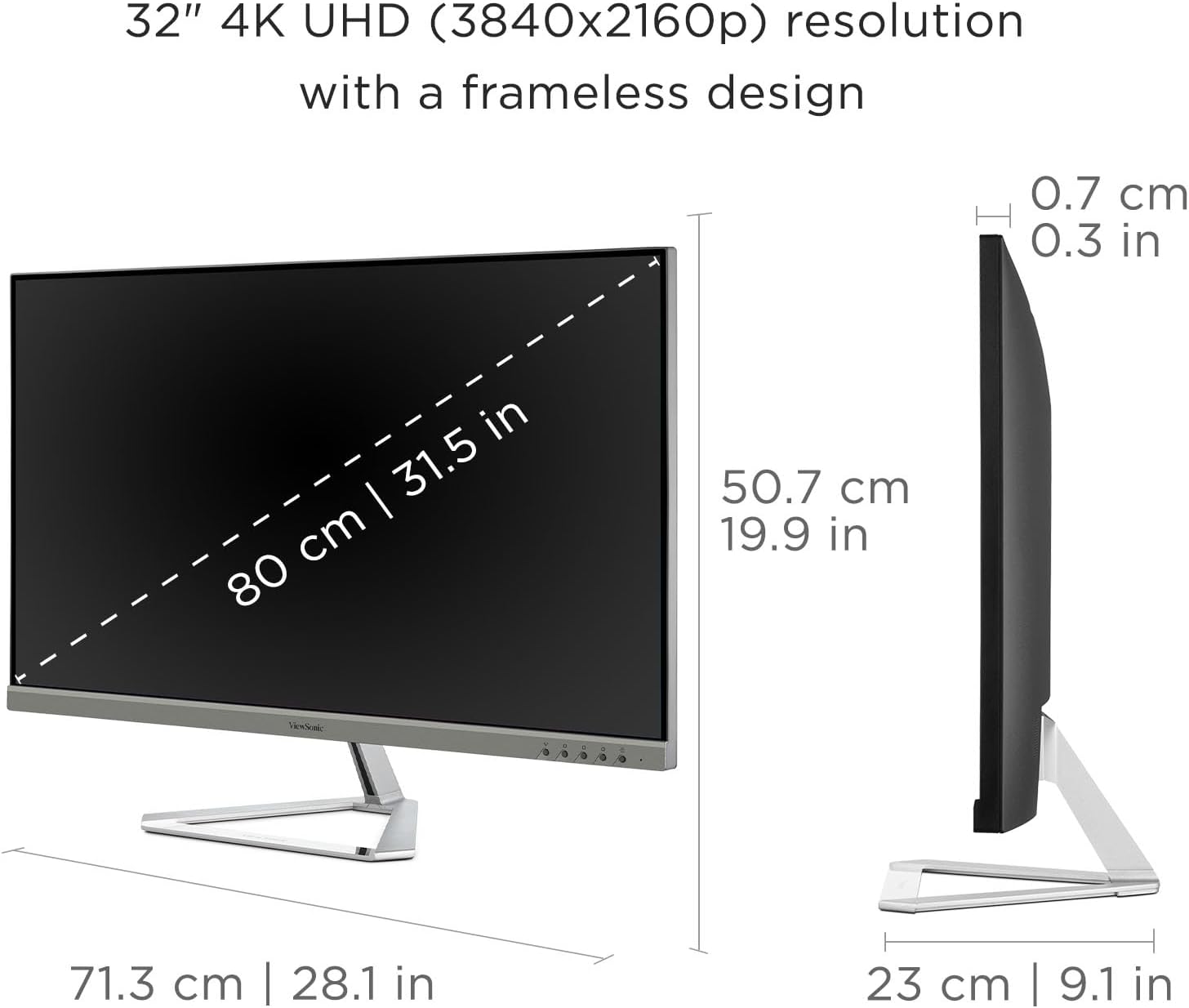 ViewSonic VX3276-4K-MHD 32 Inch 4K Monitor, IPS Display with HDR10 and Eye Care Technology for Ultimate Home and Office Entertainment, Ultra-Thin Bezels, DisplayPort, and HDMI Inputs