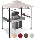 FAB BASED 5x8 Grill Gazebo, All-Weather Steel Construction, Double Tiered & Resistance Canopy Roof, Metal Serving Shelves, 2 LED and Bottle Opener for Patio, Backyard, BBQ (Light Gray)