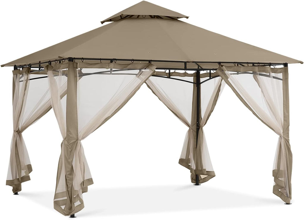 ABCCANOPY Gazebos for Patios 10x10 - Outdoor Steel Frame Gazebo with Mosquito Netting for Lawn Backyard Garden Deck (Khaki)