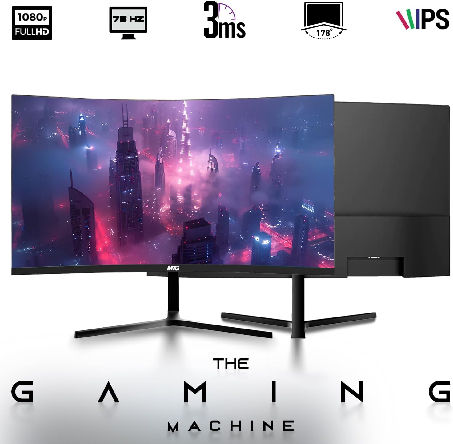 MTG 32' Curved Monitor Full HD 1080P Frameless Screen, HDMI DP USB Audio, Low Motion Blur, VESA Mount, RGB Keyboard Mouse Combo, Computer Monitor for Gaming, Home and Office