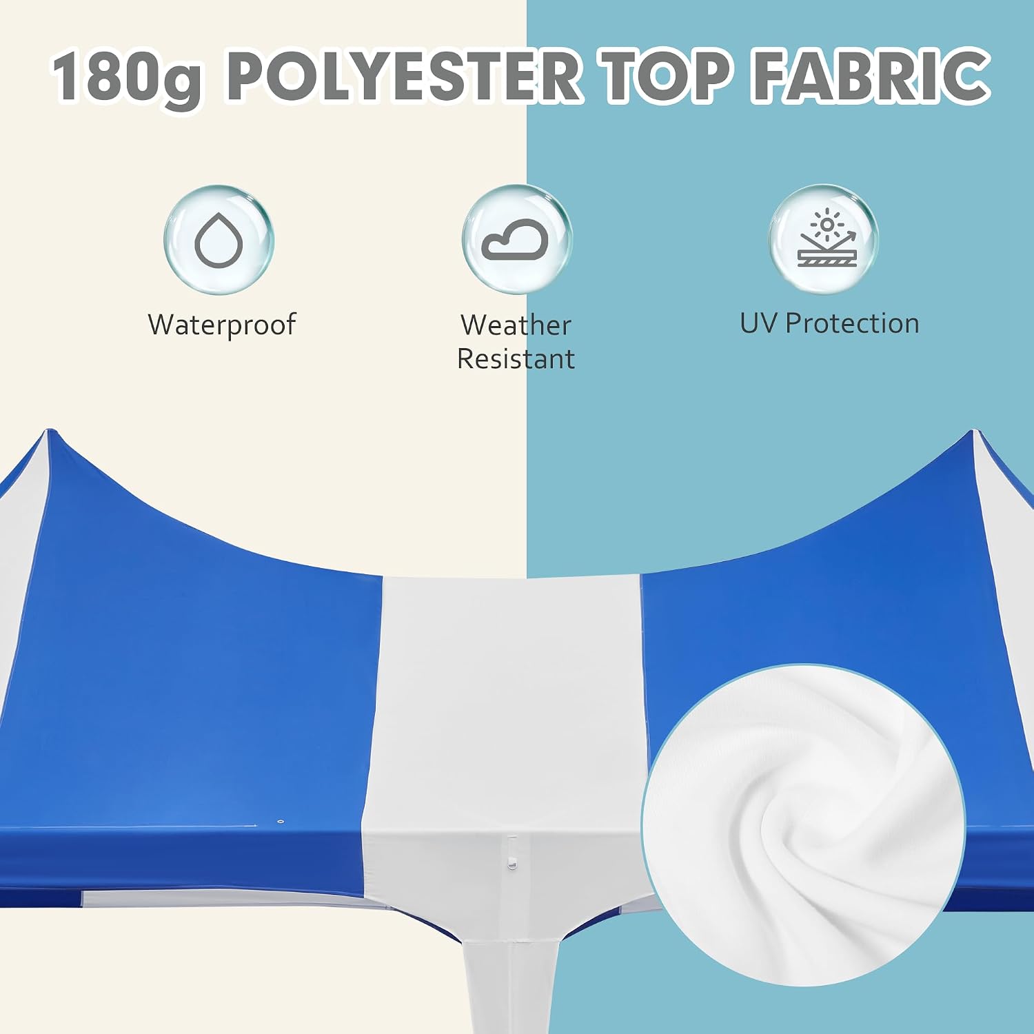 EROMMY 13x26ft Party Tent, Heavy Duty Wedding, Double Peaked Canopy Tent with Pole-Less Event Space, 60 Person Capacity Outdoor Gazebo Pavilion Shelter for Party, Event, White & Blue