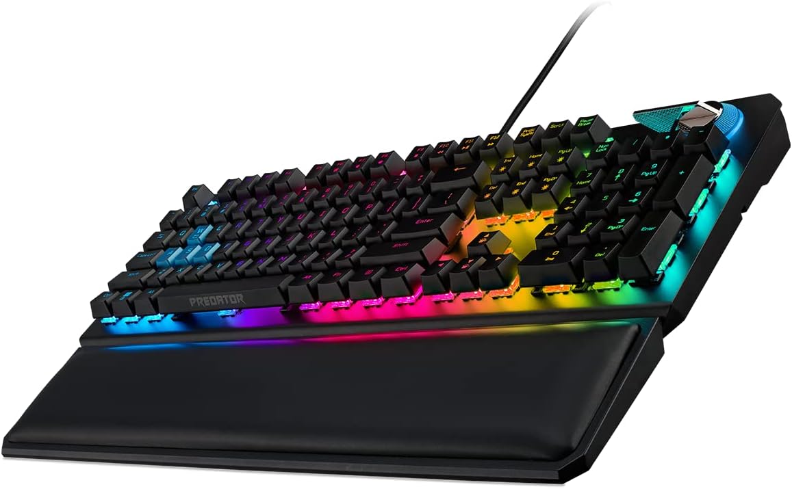 acer Predator Aethon 700 Gaming Keyboard:Clicky or Linear-Your Choice|Per-Key 16.8M RGB Colors Backlighting|Programmable|Dedicated Media Keys & Dial|100% Anti-Ghosting|Magnetic Wrist Rest,(Pack of 1)