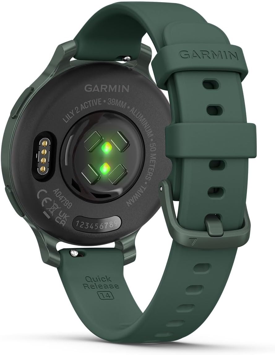 PlayBetter Garmin Lily 2 Active (Jasper Green) Women's Fitness Smartwatch Bundle - Bright Touchscreen Display, Built-in GPS, All-Day Health Monitoring, 9 Days Battery Portable Charger