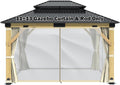 GARTOO 11' x 13' Hardtop Gazebo Curtains & Rod Part - Outdoor Wooden Hardtop Patio Gazebo Canopy Netting Walls with Zipper, Breathable Mesh and Privacy Curtain