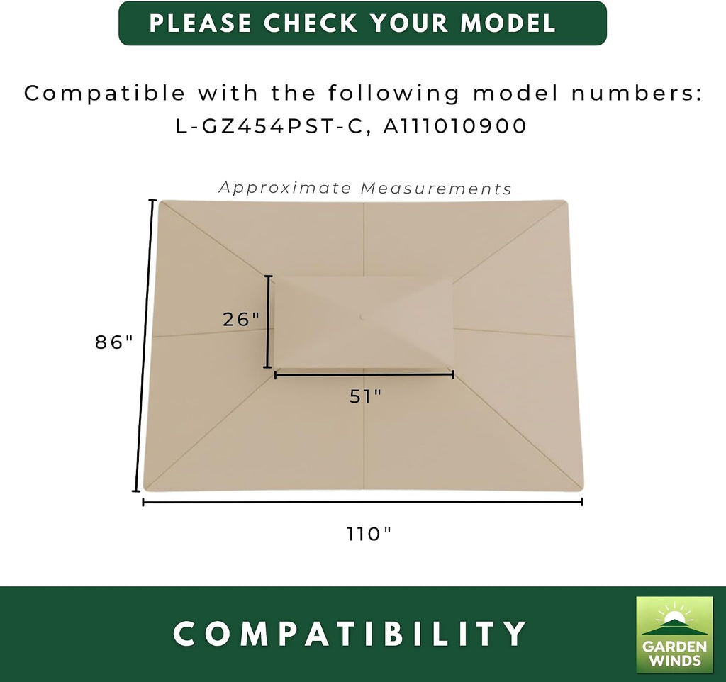 Garden Winds Durable 350 Replacement Canopy Top Compatible with Replacement Canopy for Terrace 10' x 12' Gazebo Models L-GZ454PST-C and A111010900 - Beige
