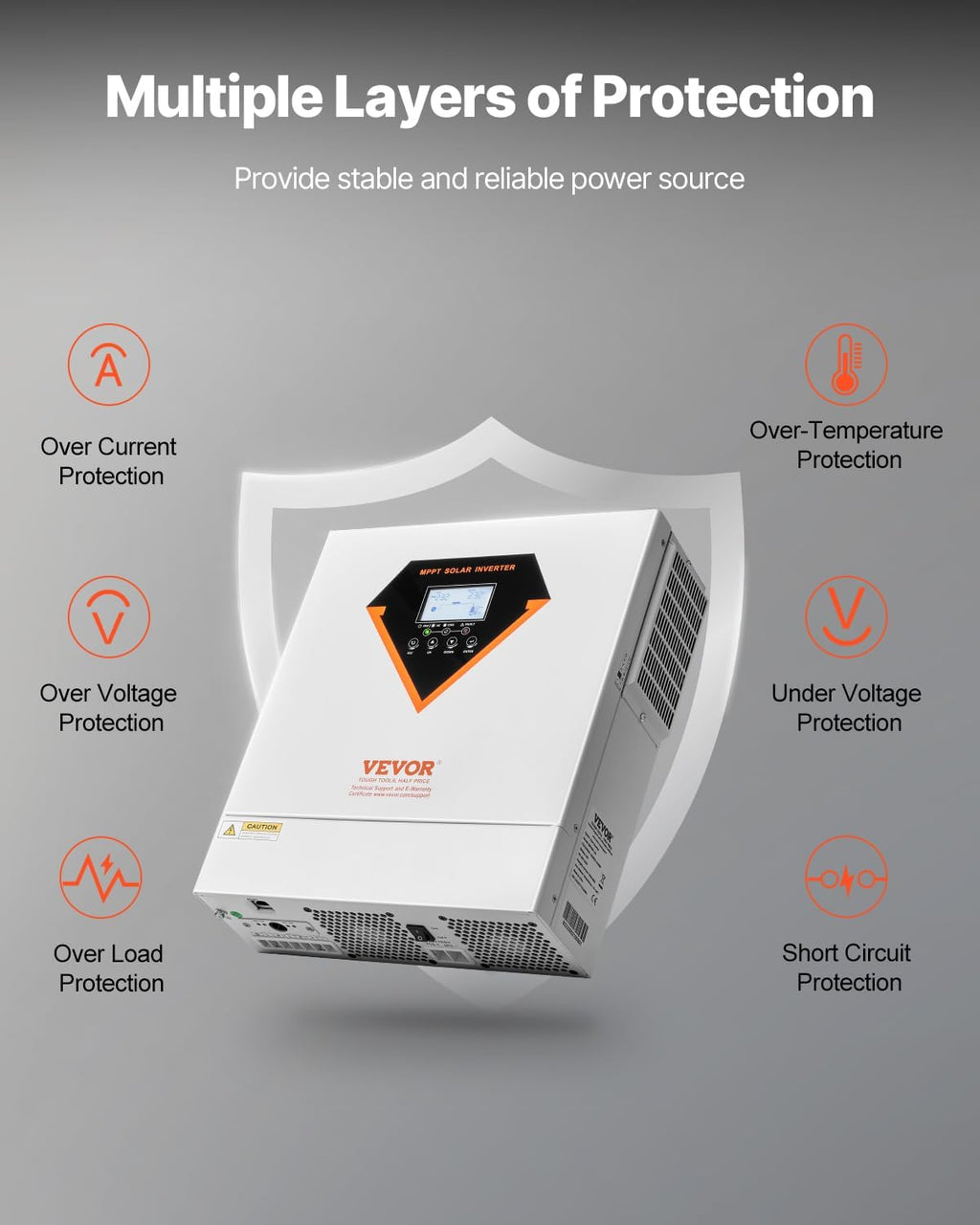 VEVOR Hybrid Solar Inverter, 3500W, Single Phase Pure Sine Wave Power Inverter, 24V DC to 220/230V AC, with Built-in 100A MPPT Solar Charge Controller, for Off-Grid System Lead Acid Lithium Battery