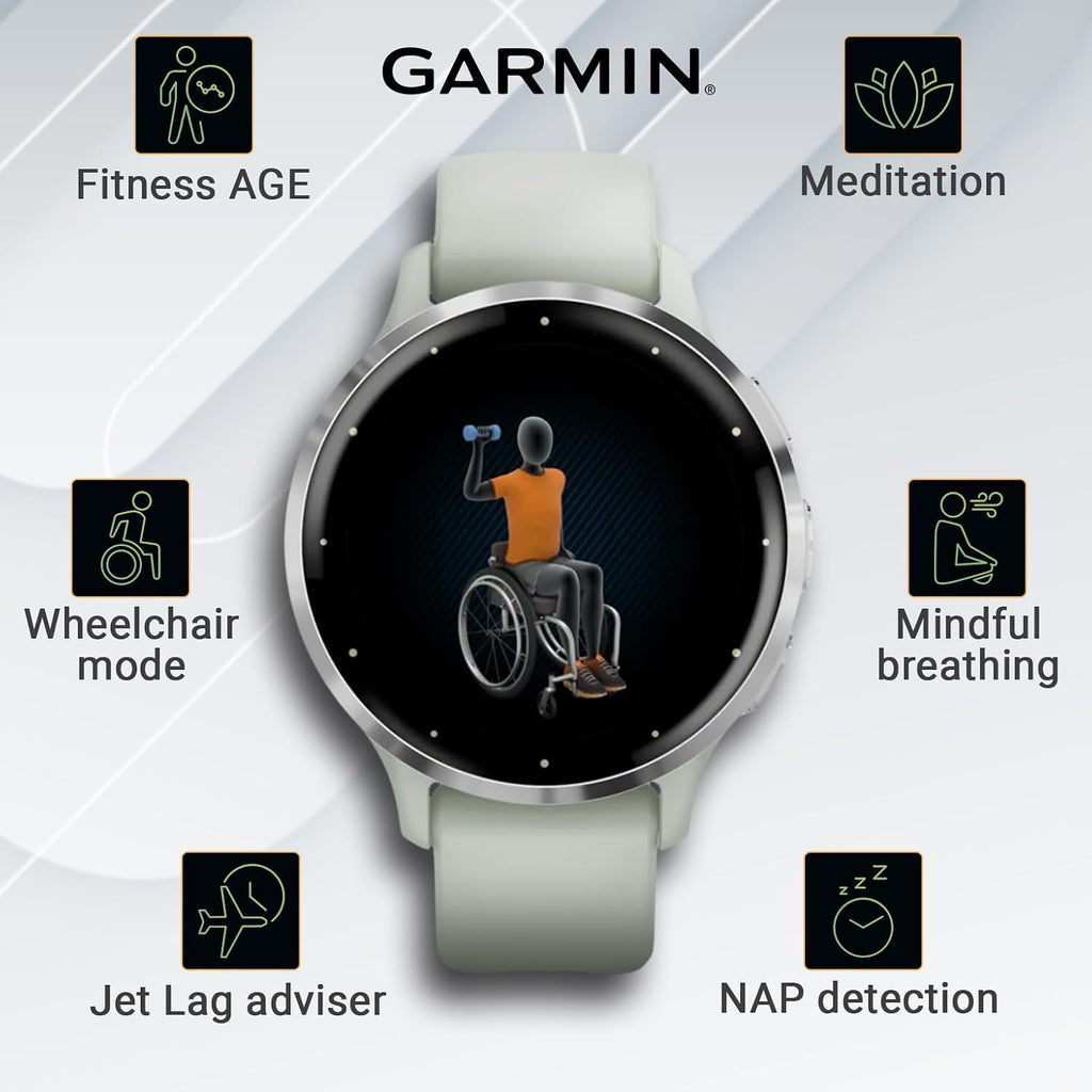 Garmin Venu 3S GPS Smartwatch, AMOLED Display 41 mm Watch, Advanced Health and Fitness Features, Up to 10 Days of Battery, Wheelchair Mode, Sleep Coach, Sage Gray Black Earbuds Bundle