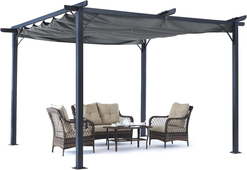 ABCCANOPY Patio Pergola 11x11 - Outdoor Sun Shade Canopy with Retractable Roof for Garden Porch Backyard (Dark Gray)