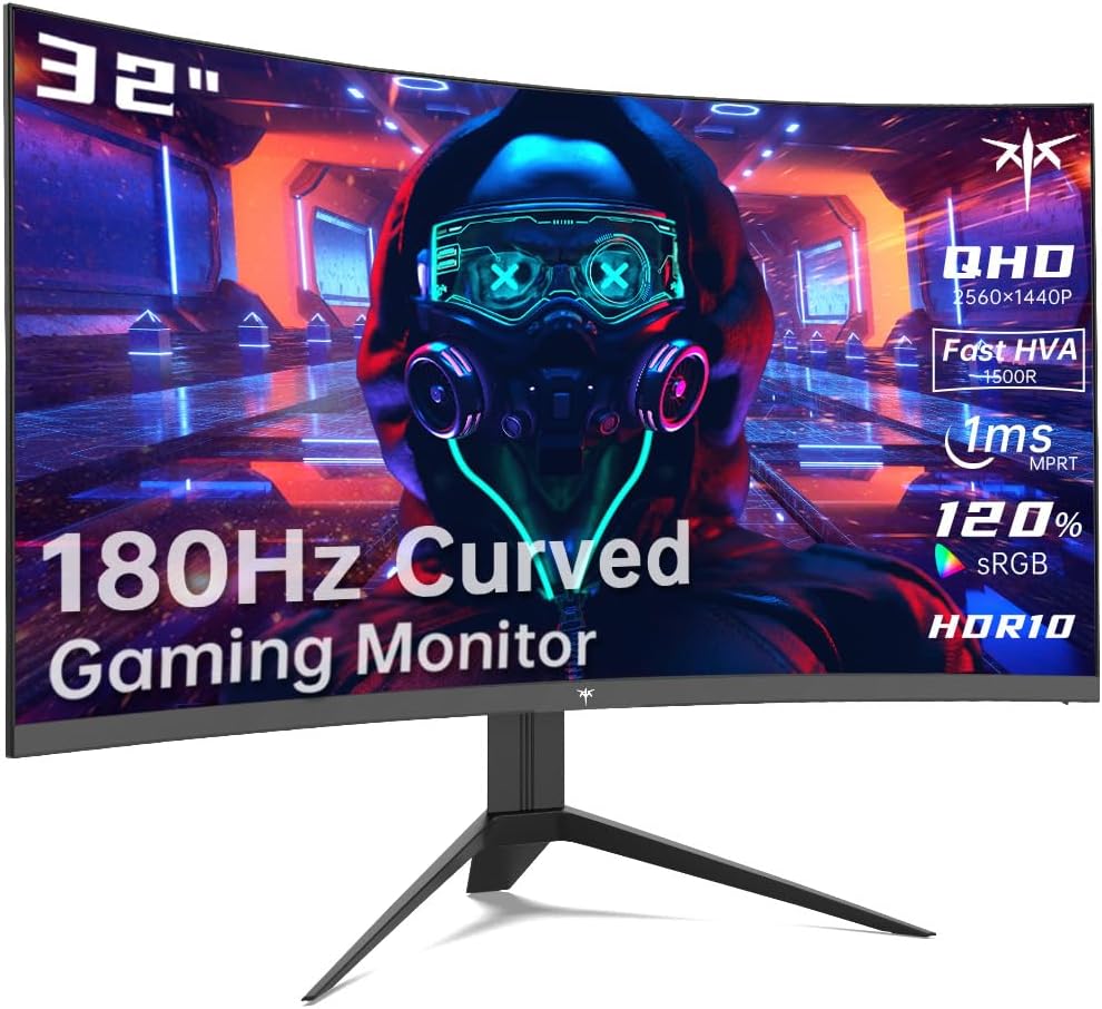 KTC 32 inch Curved Gaming Monitor, 2K 180Hz 185Hz 1440P PC Monitor, 1500R Frameless, 1ms, HDR, FreeSync Premium, DisplayPort/HDMI/USB, VESA Wall Mount, H32S17