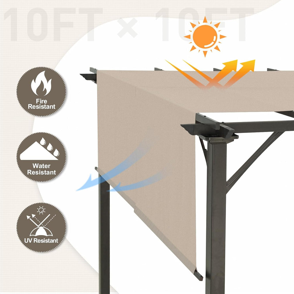 EAGLE PEAK 10x10 Outdoor Gazebo Pergola with Retractable Sun Shade Top for Patio, Garden, Backyard, Steel Frame, Beige