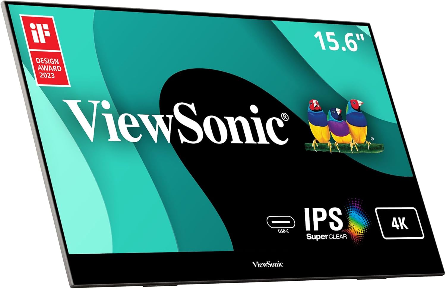 ViewSonic VX1655-4K 15.6 Inch 4K Portable Monitor, IPS Display for Comfortable Mobile Workspaces and Second Screen Productivity, Built-in Stand, 60W USB-C, and Mini HDMI Inputs
